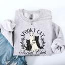 XXL Ash Light Gray Spooky Cat Social Club Halloween Ghosts Witch Cozy Fleece Printed Graphic Premium Comfort Edition Sweatshirt