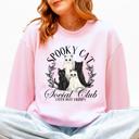 XL Light Pink Spooky Cat Social Club Halloween Ghosts Witch Cozy Fleece Printed Graphic Premium Comfort Edition Sweatshirt