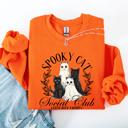 XXL Orange Spooky Cat Social Club Halloween Ghosts Witch Cozy Fleece Printed Graphic Premium Comfort Edition Sweatshirt