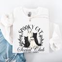 XXXL White Spooky Cat Social Club Halloween Ghosts Witch Cozy Fleece Printed Graphic Premium Comfort Edition Sweatshirt