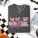 XL Pepper Dark Gray Spooky Season Skeletons Coquette Ribbon Bows Halloween Graphic Comfort Colors Tee
