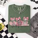 XL Moss Dark Green Spooky Season Skeletons Coquette Ribbon Bows Halloween Graphic Comfort Colors Tee