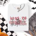 XL White Spooky Season Skeletons Coquette Ribbon Bows Halloween Graphic Comfort Colors Tee
