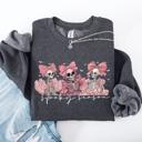 Medium Dark Gray Heather Spooky Season Pink Skeletons Coquette Ribbon Bows Halloween Gothic Whimsy Sweatshirt