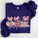 XXXL Purple Spooky Season Pink Skeletons Coquette Ribbon Bows Halloween Gothic Whimsy Sweatshirt