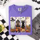  Spooky Season Stripes Halloween Cat Ghost Pumpkins Autumn Fall Comfort Colors Tee