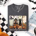 XL Pepper Dark Gray Spooky Season Stripes Halloween Cat Ghost Pumpkins Autumn Fall Comfort Colors Tee