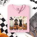 XL Blossom Light Pink Spooky Season Stripes Halloween Cat Ghost Pumpkins Autumn Fall Comfort Colors Tee