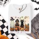 Large White Spooky Season Stripes Halloween Cat Ghost Pumpkins Autumn Fall Comfort Colors Tee