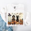  Spooky Season Striped Halloween Cat Ghost Pumpkins Autumn Cozy Classic Sweatshirt