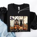 Small Black Spooky Season Striped Halloween Cat Ghost Pumpkins Autumn Cozy Classic Sweatshirt