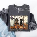 XXL Dark Gray Heather Spooky Season Striped Halloween Cat Ghost Pumpkins Autumn Cozy Classic Sweatshirt