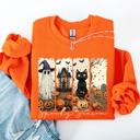 XXL Orange Spooky Season Striped Halloween Cat Ghost Pumpkins Autumn Cozy Classic Sweatshirt