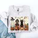 XL Ash Light Gray Spooky Season Striped Halloween Cat Ghost Pumpkins Autumn Cozy Classic Sweatshirt