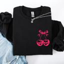 Medium Black Spooky Skull Cherries Coquette Halloween Skeleton Vintage Gothic Graphic Sweatshirt