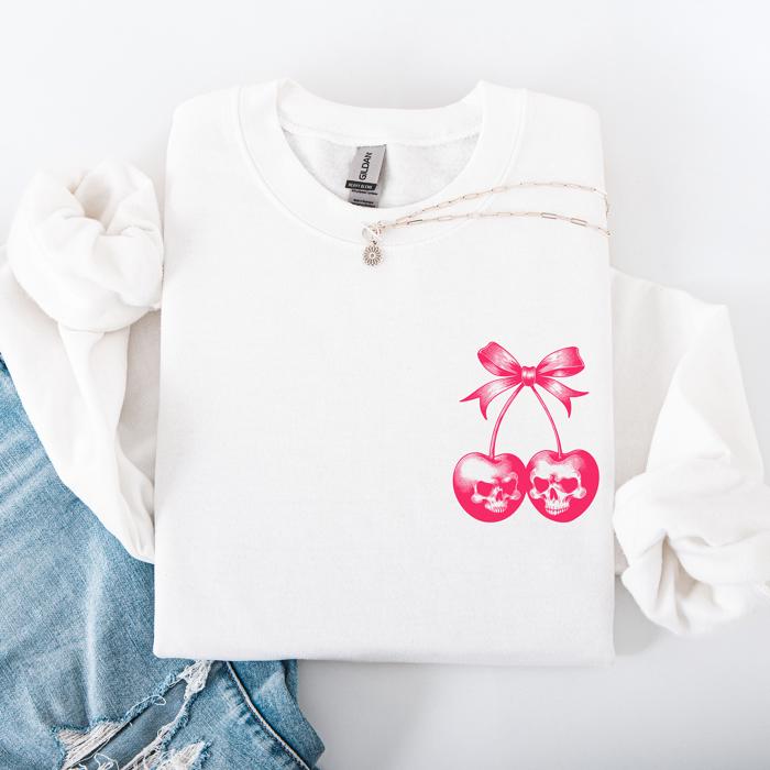 Spooky Skull Cherries Coquette Halloween Skeleton Vintage Gothic Graphic Sweatshirt