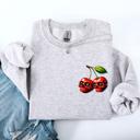 Medium Ash Light Gray Spooky Skull Cherries Halloween Skeleton Stars Night Sky Ghosts Haunted Festival Scene Sweatshirt