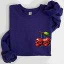Small Purple Spooky Skull Cherries Halloween Skeleton Stars Night Sky Ghosts Haunted Festival Scene Sweatshirt