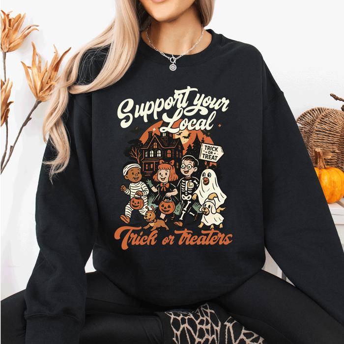 Support Your Local Trick Or Treaters Halloween Costume Graphic Cozy Autumn Nights Sweatshirt