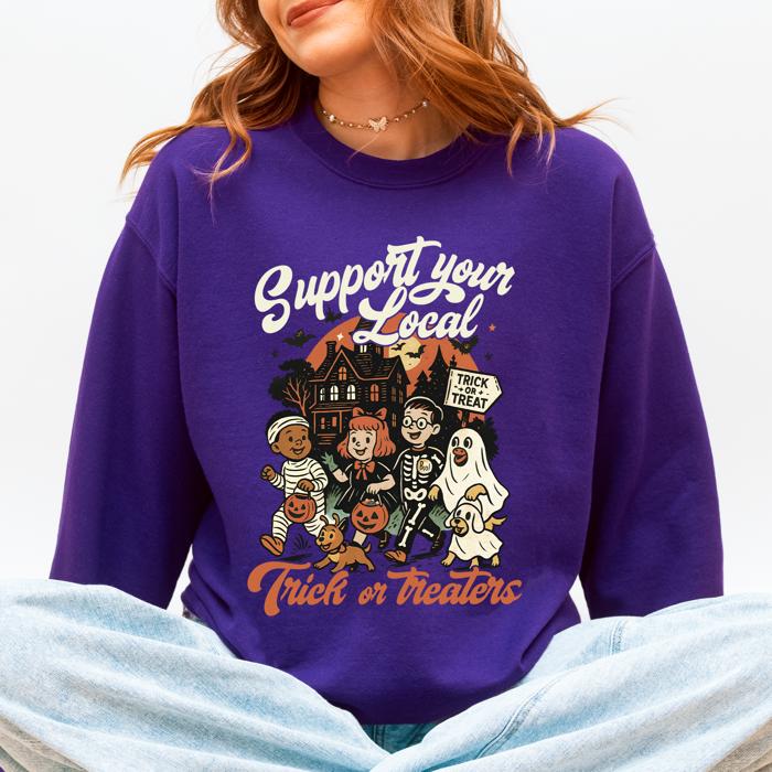 Support Your Local Trick Or Treaters Halloween Costume Graphic Cozy Autumn Nights Sweatshirt