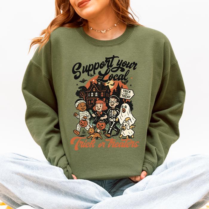 Support Your Local Trick Or Treaters Halloween Costume Graphic Cozy Autumn Nights Sweatshirt