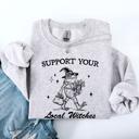 XXL Ash Light Gray Support Your Local Witches Frog Halloween Witch Design Cozy Autumn Themed Sweatshirt
