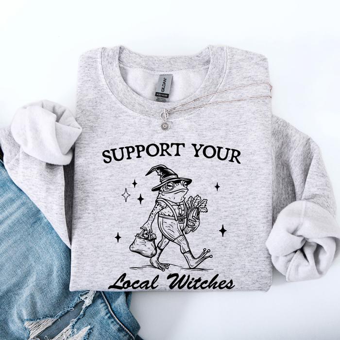 Support Your Local Witches Frog Halloween Witch Design Cozy Autumn Themed Sweatshirt