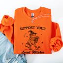 Large Orange Support Your Local Witches Frog Halloween Witch Design Cozy Autumn Themed Sweatshirt