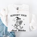 Large White Support Your Local Witches Frog Halloween Witch Design Cozy Autumn Themed Sweatshirt