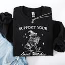 XXXL Black Support Your Local Witches Frog Halloween Witch Design Cozy Autumn Themed Sweatshirt