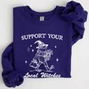 Small Purple Support Your Local Witches Frog Halloween Witch Design Cozy Autumn Themed Sweatshirt