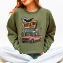 Large Military Green The Skeleton Motel Spooky Halloween Sweatshirt