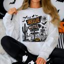 Large Ash Light Gray The Skellie Motel Skeleton Halloween Night Haunting Edition With Spooky Vibes And Retro Motel Aesthetic Sweatshirt