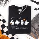 Medium Black Tis The Season, Cute Ghosts Halloween Comfort Colors Tee