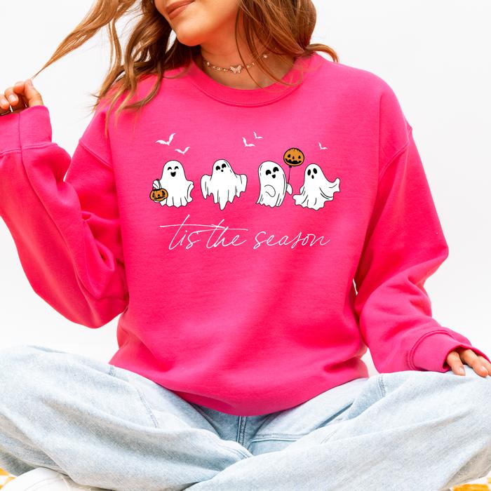 Tis The Season, Cute Ghosts Halloween Night Parade Of Friendly Phantoms In Cozy Autumn Glow Sweatshirt