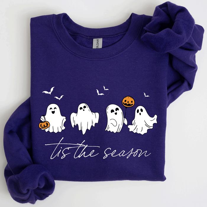 Tis The Season, Cute Ghosts Halloween Night Parade Of Friendly Phantoms In Cozy Autumn Glow Sweatshirt