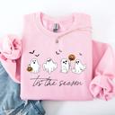 Small Light Pink Tis The Season, Cute Ghosts Halloween Night Parade Of Friendly Phantoms In Cozy Autumn Glow Sweatshirt