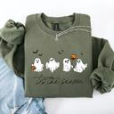 XL Military Green Tis The Season, Cute Ghosts Halloween Night Parade Of Friendly Phantoms In Cozy Autumn Glow Sweatshirt