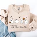 XL Sand Tis The Season, Cute Ghosts Halloween Night Parade Of Friendly Phantoms In Cozy Autumn Glow Sweatshirt