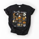 XL Black Tis The Season Halloween Skeleton Black Cat Witch Ghost Pumpkin Comfort Colors Tee