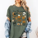 Small Moss Dark Green Tis The Season Halloween Skeleton Black Cat Witch Ghost Pumpkin Comfort Colors Tee