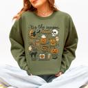  Tis The Season Halloween Skeleton Black Cat Witch Ghost Pumpkin Spooky Sweatshirt