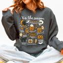 XXL Dark Gray Heather Tis The Season Halloween Skeleton Black Cat Witch Ghost Pumpkin Spooky Sweatshirt