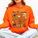 XL Orange Tis The Season Halloween Skeleton Black Cat Witch Ghost Pumpkin Spooky Sweatshirt
