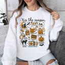XL White Tis The Season Halloween Skeleton Black Cat Witch Ghost Pumpkin Spooky Sweatshirt