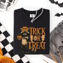  Trick or Treat Raccoon Halloween Mischief With Skeletons Ghosts Cats And Pumpkins Comfort Colors Tee
