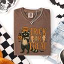  Trick or Treat Raccoon Halloween Mischief With Skeletons Ghosts Cats And Pumpkins Comfort Colors Tee
