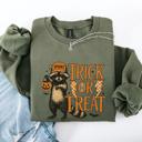 XL Military Green Trick Or Treat Raccoon Halloween Spooky Cozy Premium Graphic Edition Soft Warm Everyday Sweatshirt