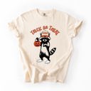 XXXL Ivory Cream Trick Or Treat Feral Raccoon Halloween Skeletons Ghosts Witches Cats Pumpkins Graphic Comfort Colors Tee