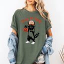 XXXL Moss Dark Green Trick Or Treat Feral Raccoon Halloween Skeletons Ghosts Witches Cats Pumpkins Graphic Comfort Colors Tee